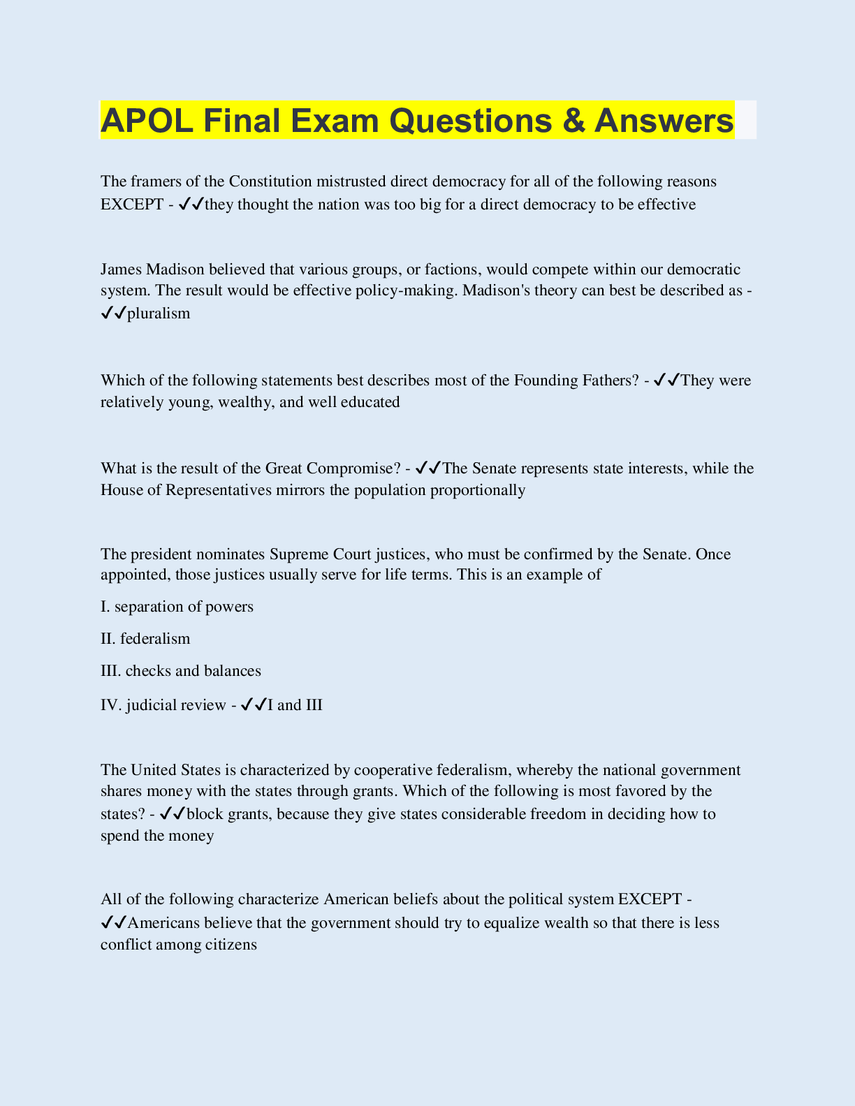 Preview image for APOL Final Exam Questions & Answers | 120 Questions with 100% Correct Answers | Updated & Verified